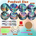 ijbnhd 8 Pcs Aurora Diamond Art Coasters Kits Landscape 4x4 inch | Diamond - Image 3