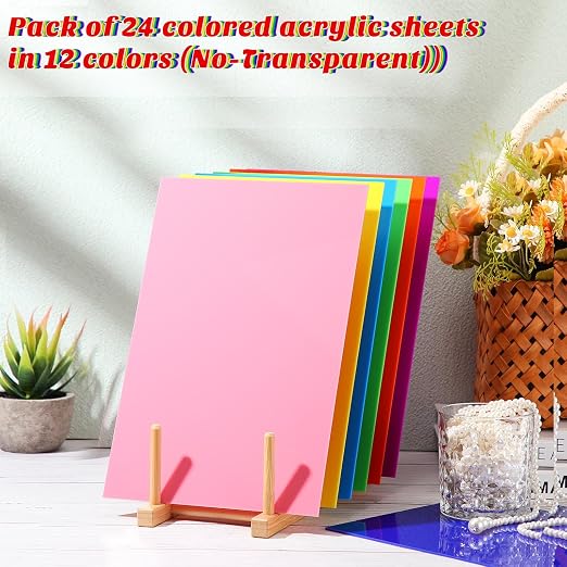 Remerry 24 Pcs 7 x 5 Inch Colored Acrylic Sheets, 12 Colors Opaque Panels - Image 4