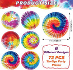 Naozinebi 72PCS Tie Dye Birthday Plates Tie Dye Party Decorations Colorful - Image 2