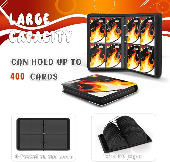 Trading Card Binder 4 Pocket, Card Binder 400 Pockels Card Book Holder Cards - Image 4