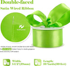 HUIHUANG Lime Green Wired Ribbon 1-1/2 inch Lime Green Satin Wire Ribbon - Image 2