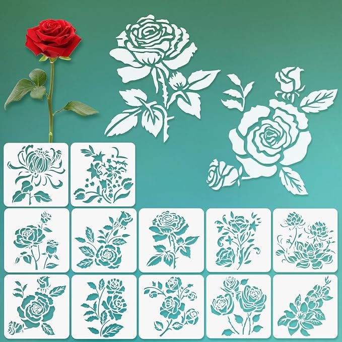 12 Pcs Large Flower Stencils for Painting, 5.12 X 5.12 Inch Flower Stencils for by FRAGRANTGARDEN