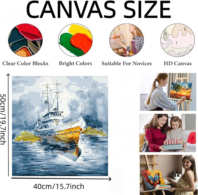 GXGLLPZBY Painting by Numbers for Adults Beginner, Ship Paint by Number Kits on - Image 5