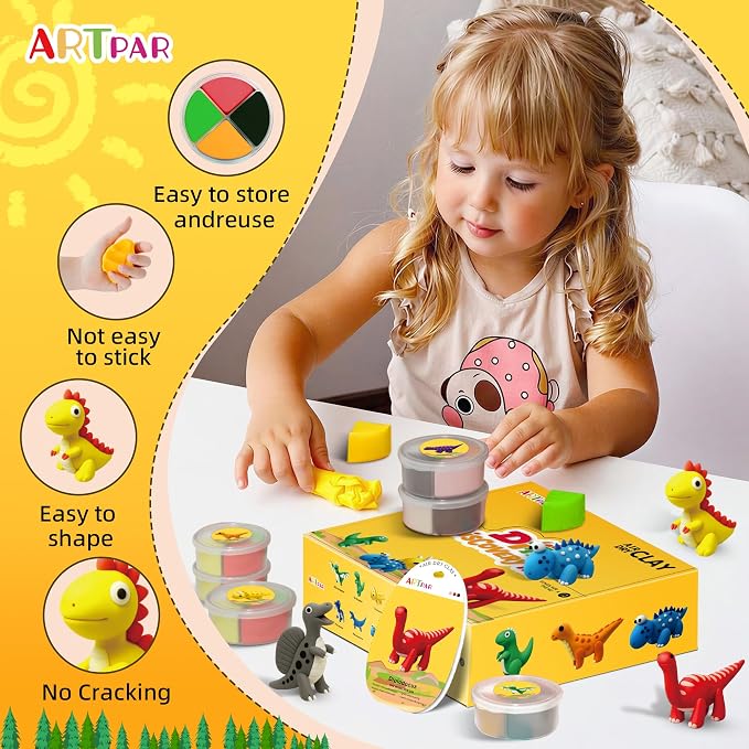 ARTPAR Air Dry Clay Kit, Dinosaur Modeling Magic Clay, Kids DIY Crafts Gifts | - Image 4