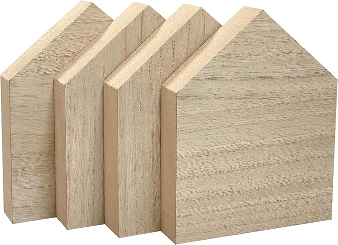 6 Inch 4 Pieces Unfinished Wooden House Shaped Blocks - Image 6