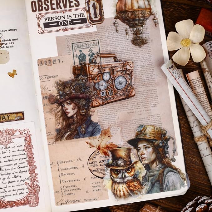 120PCS Steampunk PET Stickers, Mechanical Cats, Planner Collage, Water Bottle - Image 6