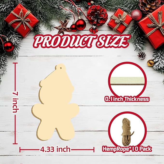 Large Size 7" Gingerbread Man Crafts Wooden Slices Unfinished Blank Wooden - Image 2