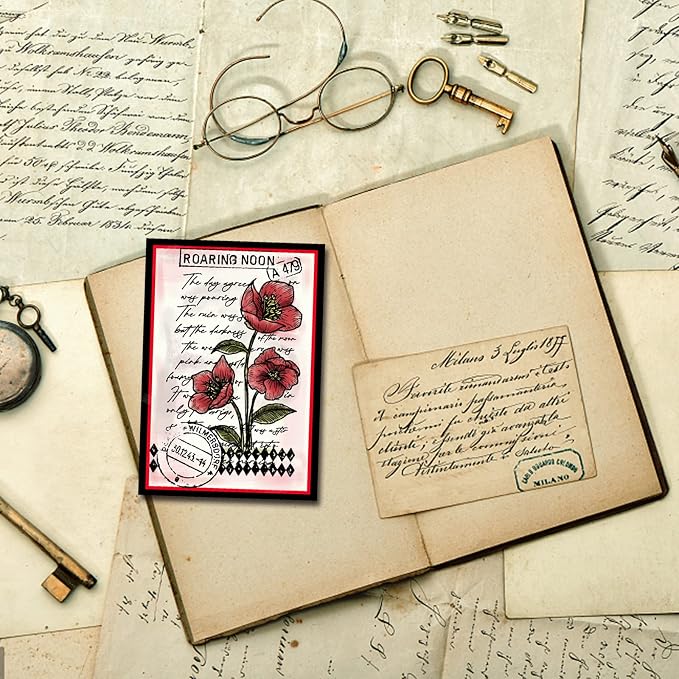 GLOBLELAND Vintage Floral Clear Stamp Art Words Transparent Silicone Stamp - Image 4