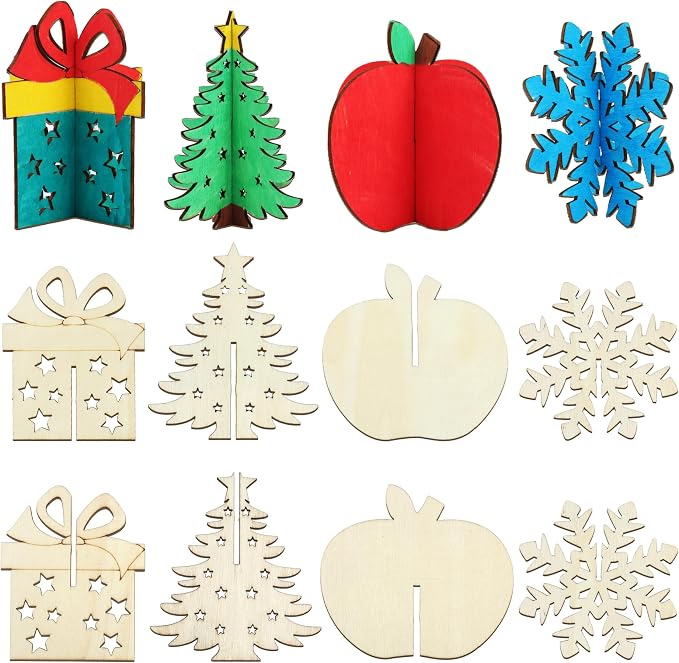 DIY 3D Christmas Wood Crafts to Paint, Unfinished Wooden Table Decorations by BENIMUS