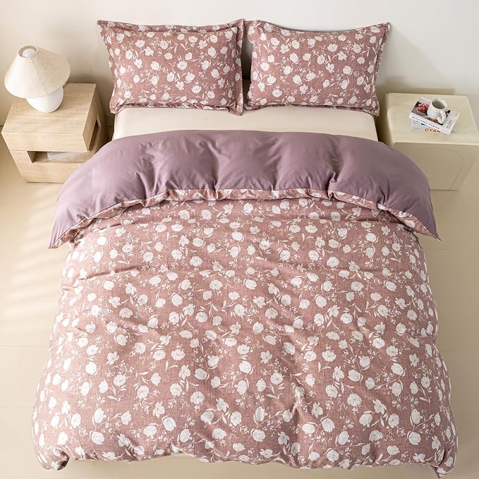OAITE Purple Flower Twin Size Duvet Cover-3 Pieces Prewashed Cotton-Like - Image 6