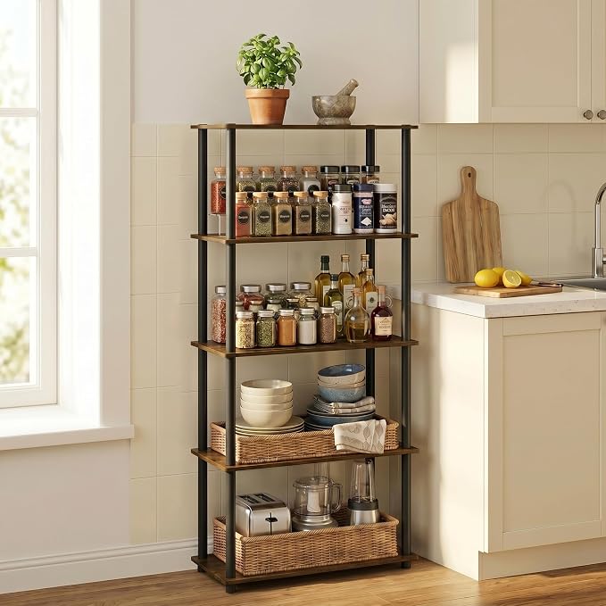Furinno Turn-N-Tube Storage Shelves, 5-Tier Book Shelf, Corner Shelf, Toolless - Image 5