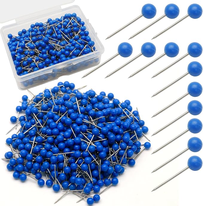 Blue Map Pins, 1/8 Inch, Round Ball Head | Map Tacks, Push Pins by Auvotuis