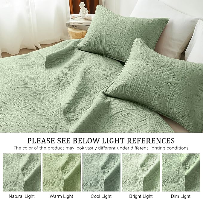 akkialla Twin Quilt Bedding Set, Sage Green Ultrasonic Quilt Set, Lightweight - Image 5