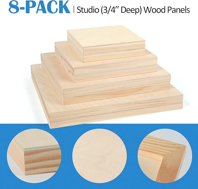 Falling in Art Unfinished Birch Wood Canvas Panels Kit, 8 Pack of 4 Sizes - Image 5