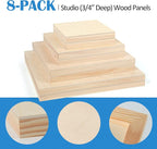 Falling in Art Unfinished Birch Wood Canvas Panels Kit, 8 Pack of 4 Sizes - Image 5