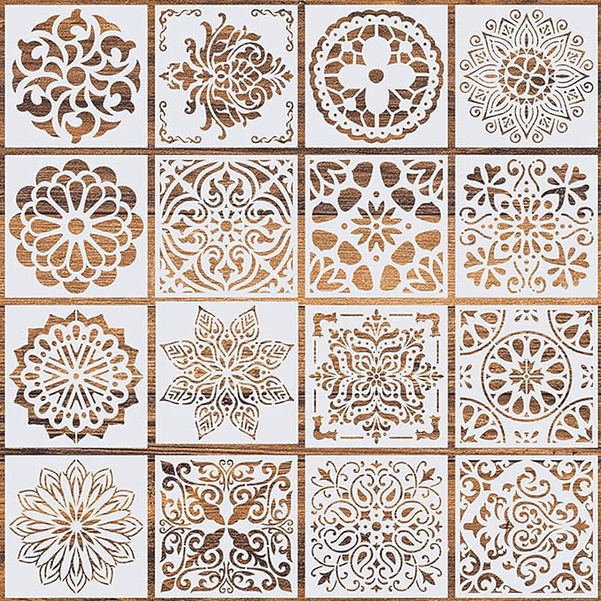 16 Pcs Mandala Stencils for Painting, 6x6 Inch Reusable Geometric Layering by WSICSE