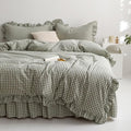 mixinni Green Ruffle Duvet Cover King Size 3 Pieces – 100% Washed Cotton by mixinni