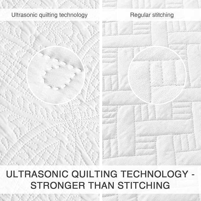 Love's cabin King Size Quilt Set White Bedspreads - Image 3