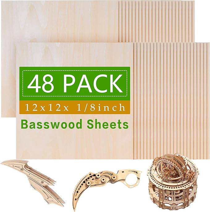 48 Pack Basswood Sheets, 3mm Basswood Plywood Sheets by Unknown