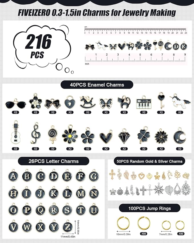 FIVEIZERO 216PCS Charms for Jewelry Making, Enamel Blacelet Charms Kit | - Image 2