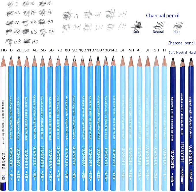YYMIYU 24 Drawing Pencils Set, Art Sketching Pencils Charcoal Set 14B, & Soft by YYMIYU