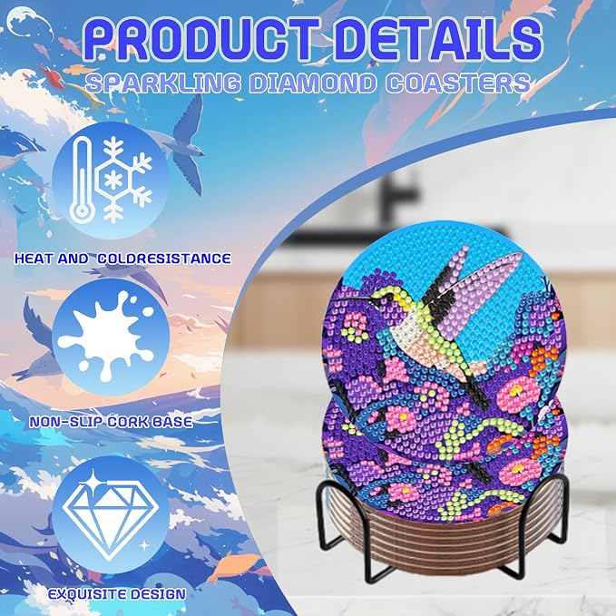 DOZEEZOP 8-Pack Diamond Art Coaster Kit - Image 5