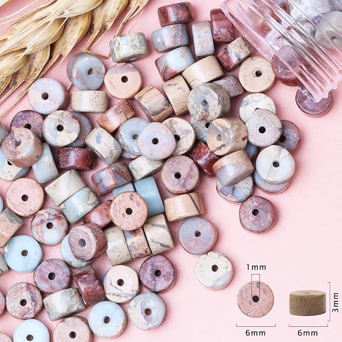 Natural Stone Heishi Beads for Necklace Making, 4 mm x 6 mm Small Flat Round - Image 6