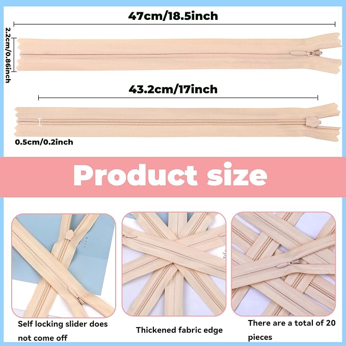 YAKA 20pcs Lvory Nylon Invisible Zippers Tailor Sewing Tools Garment - Image 2