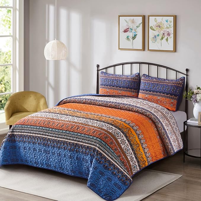 WONGS BEDDING Boho Fall Quilt King Size, Lightweight Microfiber Bed Decor - Image 2