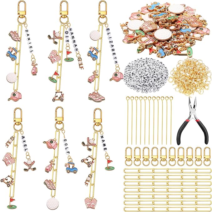 CraftyDream 558 Pcs Golf Charm Keychain Making Kit Golf Bag Charms Golfer Gifts by CraftyDream
