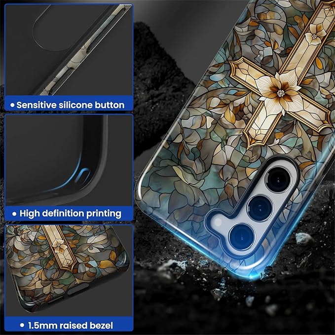 for Samsung Galaxy S23 Plus Case, Christian Cross Stained Glass Pattern Glossy - Image 4