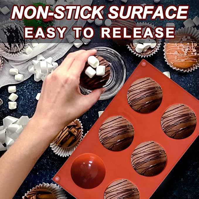 Lerykin 3 Pack Large 6-Cavity Semi Sphere Silicone Molds, Non-Stick Baking Mold - Image 3