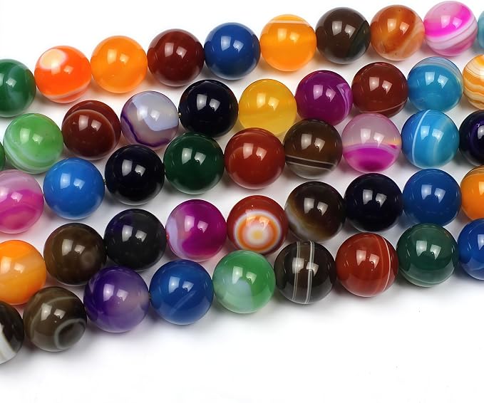 MJDCB Natural Multicolor Stripe Agate Beads Round Loose Beads - Image 4