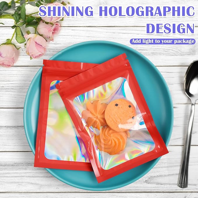 JETMORE 300 Pcs Mylar Bags, Smell Proof Bags Foil Pouch, Holographic Resealable - Image 2