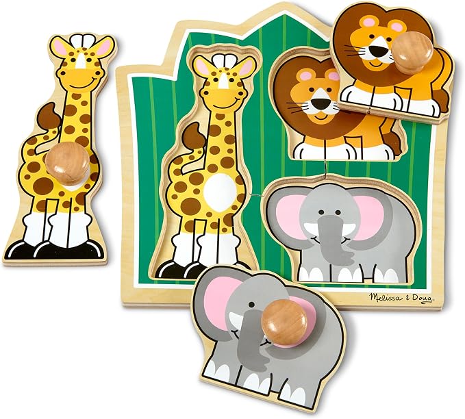 Melissa & Doug Jungle Friends Safari Animals Jumbo Knob Puzzle, Wooden Peg - Image 4