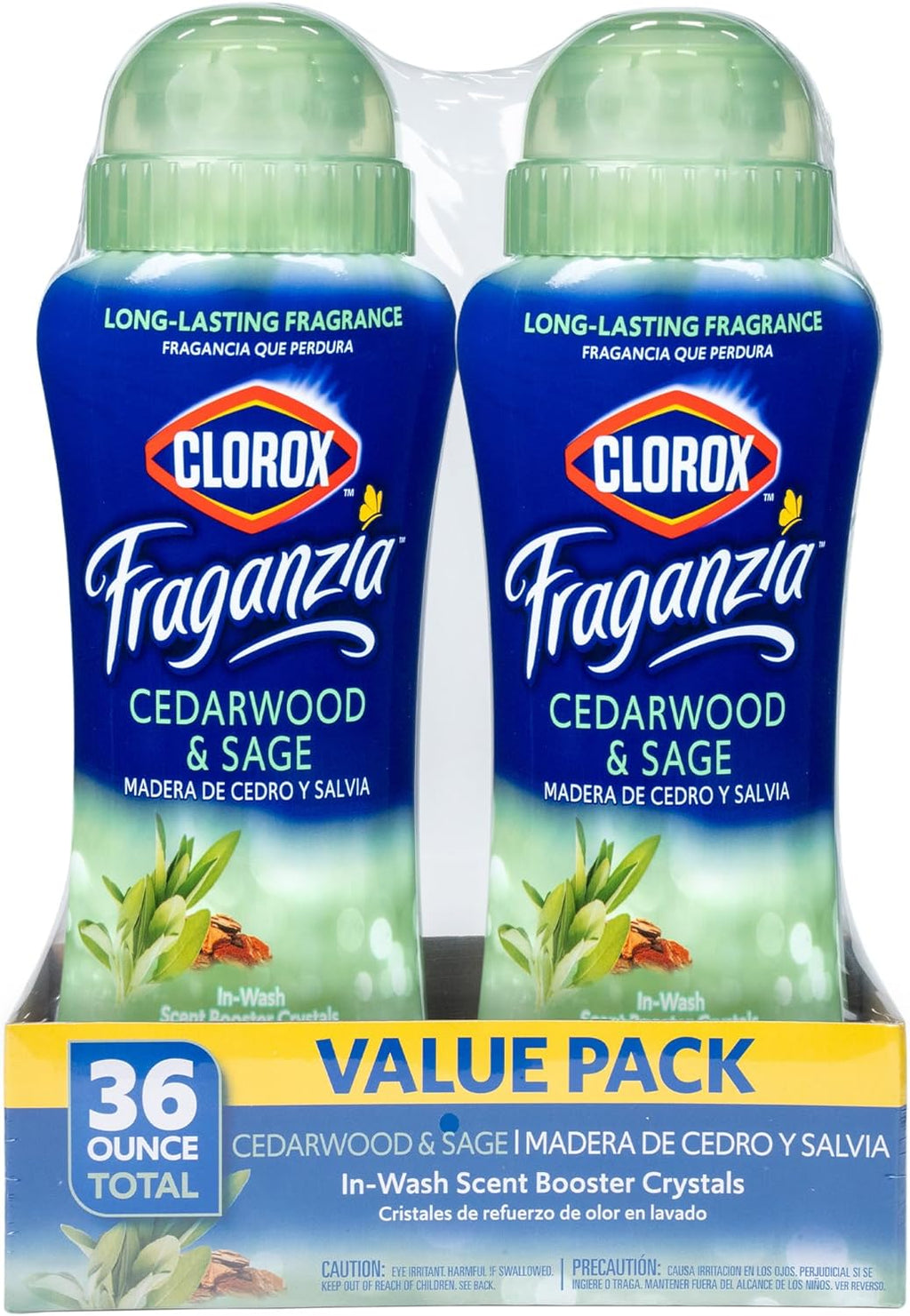 Clorox Fraganzia Laundry Scent Booster Crystals in Cedarwood & Sage Scent - Scented In-Wash Freshener Beads for Fresh, Clean, Great Smelling Clothes and Linens, 18 Oz - 2 Pack