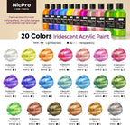 Nicpro 20 Colors Iridescent Acrylic Paint, 8.45oz / 250ml Large Bulk Metallic - Image 2