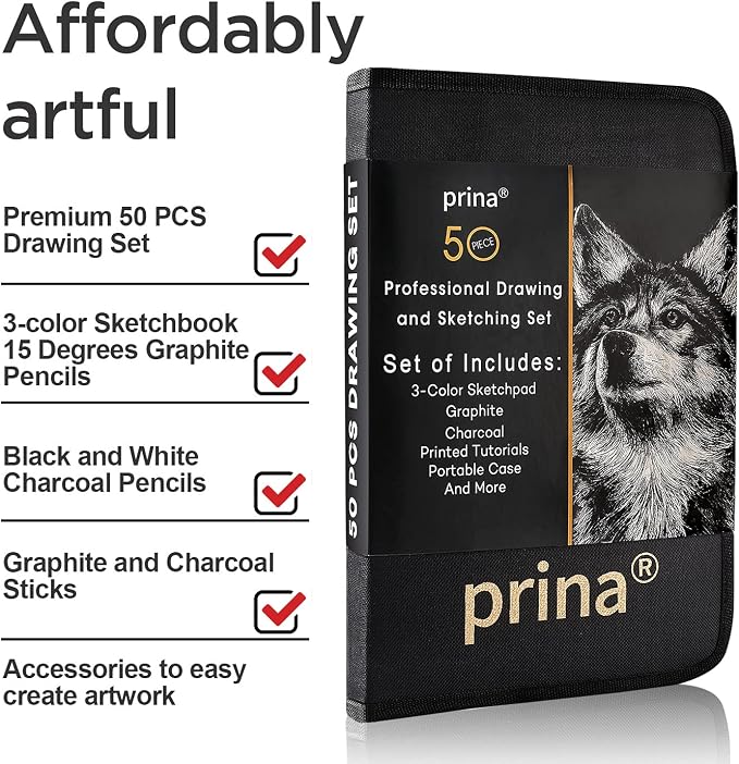 Prina 50 Pack Drawing Set Sketch Kit, Sketching Supplies - Image 3