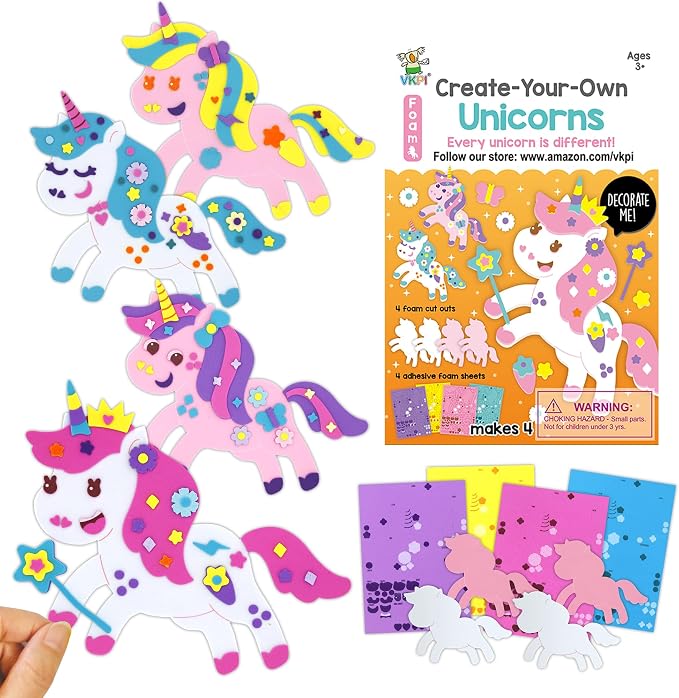 VKPI 4 Pieces EVA Foam Art Crafts Gift Kit, Make Create Your Own Unicorns by VKPI