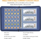 400-Pocket Fireproof Coin Collection Book & 36 Paper Money Organizer Binder | - Image 3