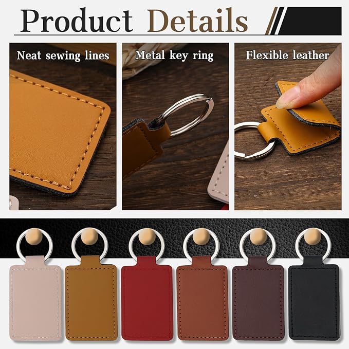 30 Pcs Leather Key Fob Kit, Rectangular Laser Engraving Blanks - Image 3