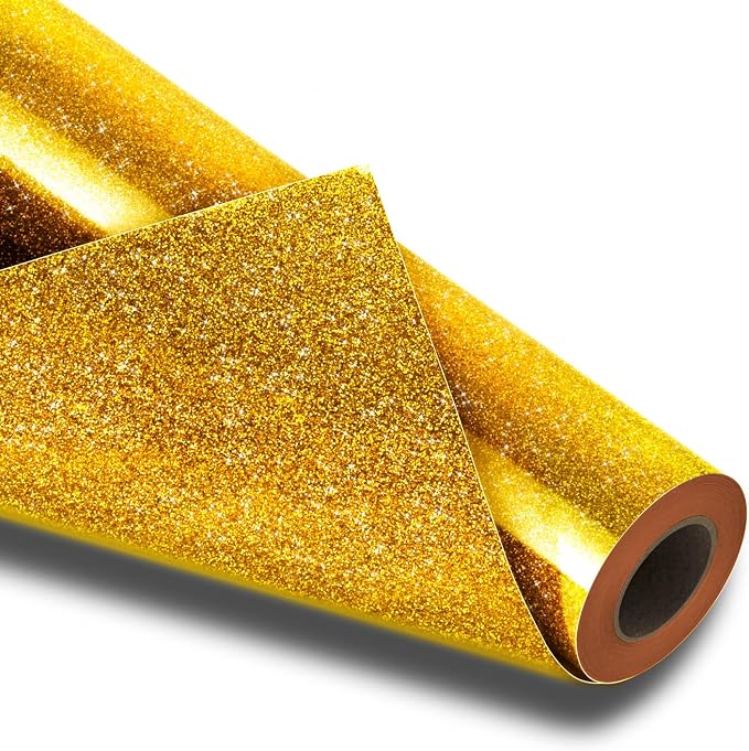 VinylRus Gold Glitter HTV Heat Transfer Vinyl Roll-12 x 10ft Gold by VinylRus