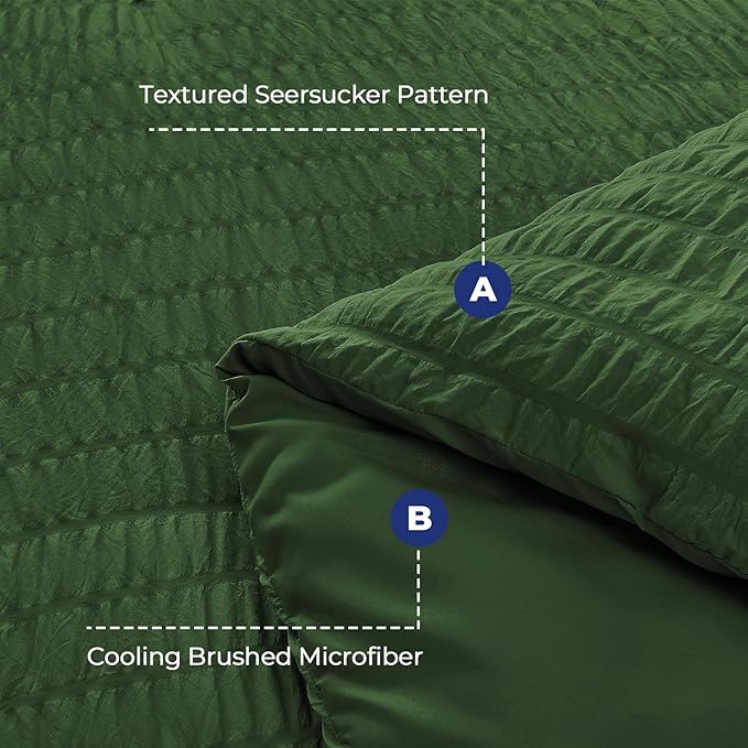 HYMOKEGE Dark Green Queen Comforter Set Seersucker 7 Pieces, All Season Luxury - Image 4