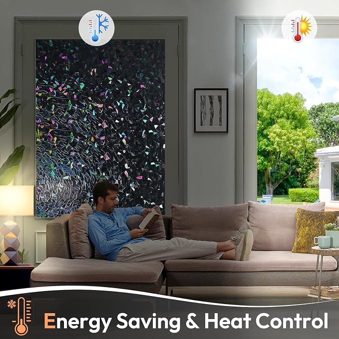Haton Blackout Window Film, Stained Glass Sun Light Blocking Privacy Tint Shades - Image 4