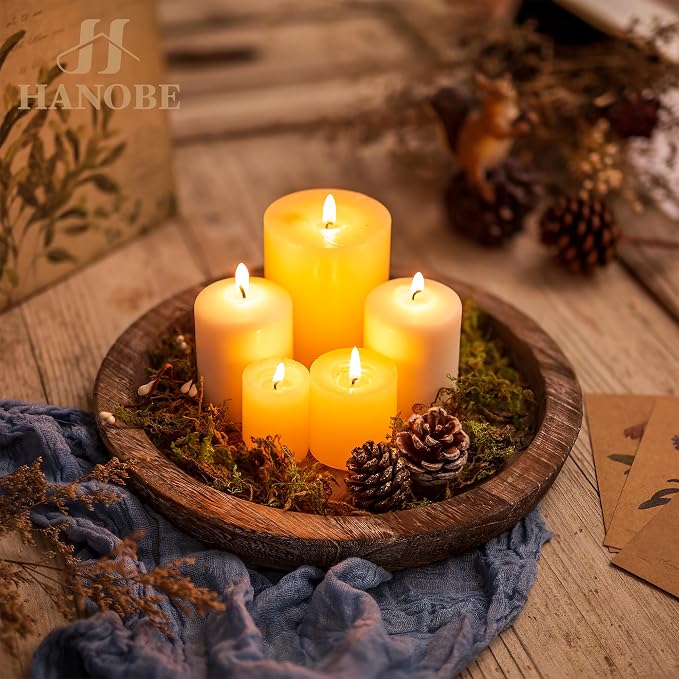 Hanobe Wooden Tray for Coffee Table, Decorative Round Candle Holder Plate | - Image 2
