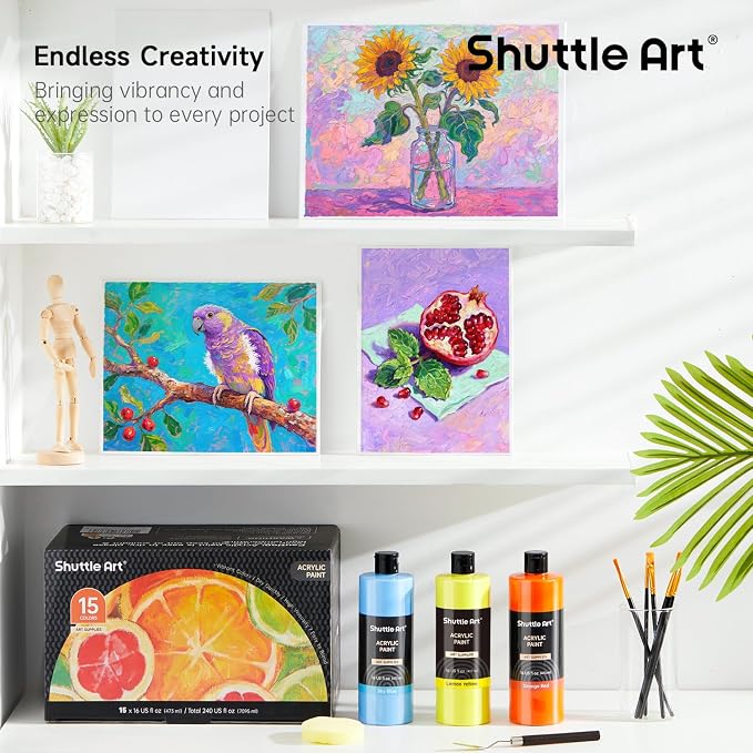 Shuttle Art Acrylic Paint, 15 Colors Acrylic Paint Large Bottle Set, 473ml/16oz - Image 7