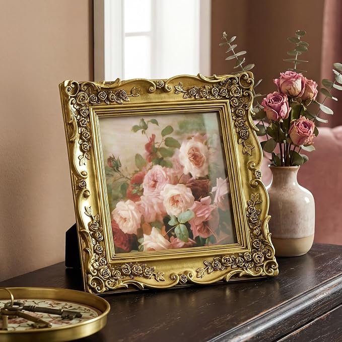 Cuspin 6x6 Gold Picture Frame Square, Vintage Ornate Resin Photo Frame - Image 3