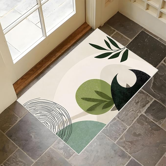 Modern Abstract Plant Area Rug 15.7 x 23.6 Inches, Faux Cashmere Door Mat - Image 2