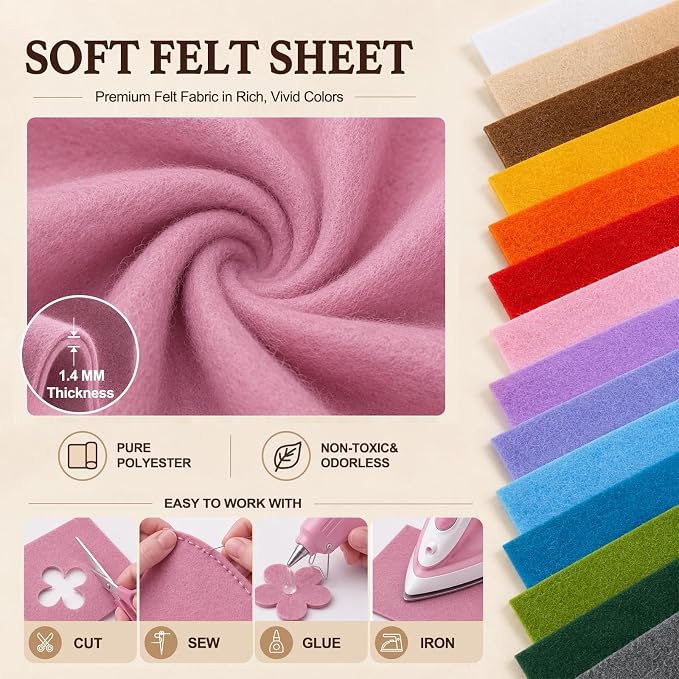 Dusty Pink Large Felt Fabric 36" x 36", 1.4 mm Soft Felt Sheet, Nonwoven Fabric - Image 4