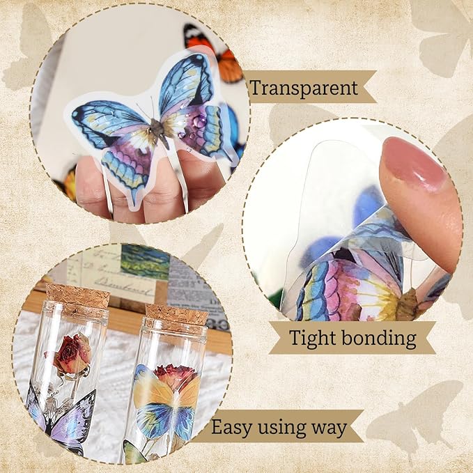 Imeepa 320Pcs Butterfly Stickers Transparent Scrapbooking Stickers | PET - Image 4